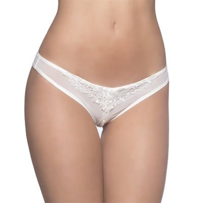 White Crotchless Thong w/ Pearls and Venise Detail